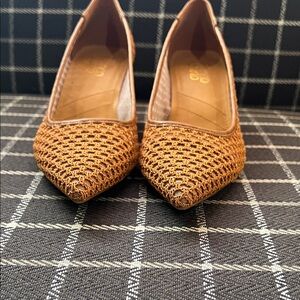 Franco Sarto Elegant Camel Woven Wedges.